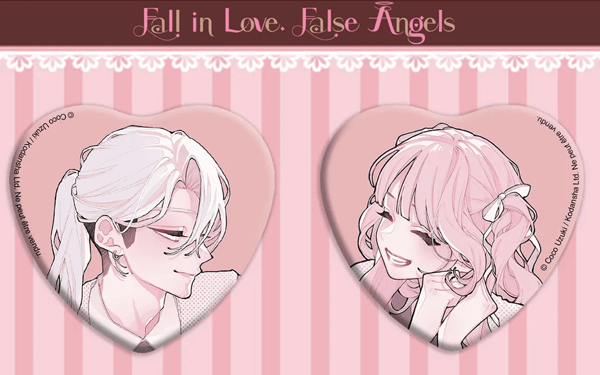 Un set de 2 badges holographiques Fall in Love, False Angels