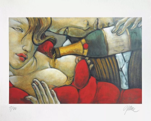 Estampe Champagne Robe Rouge Jean-Pierre Ceytaire