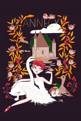 Affiche Annecy - La Danse du Cygne (prune) - 20x30 cm