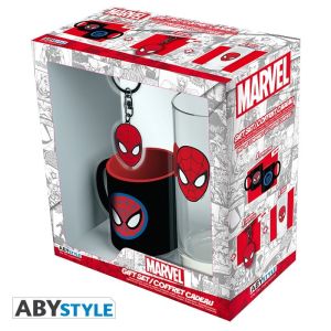 Spider-man coffret : mini mug, verre, porte clefs