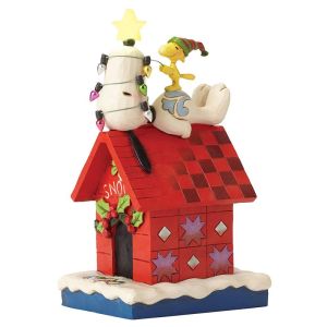 Figurine Snoopy Woodstock Doghouse Merry and Bright