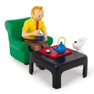 Figurine de collection Tintin et Milou en train de prendre le thé