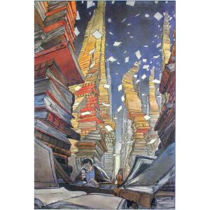 Affiche La Bidliothèque ; Schuiten ; 68x98