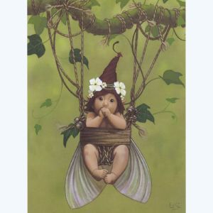 Affiche Elfe Bèbè sur balançoire ; Erlé ; 30x40