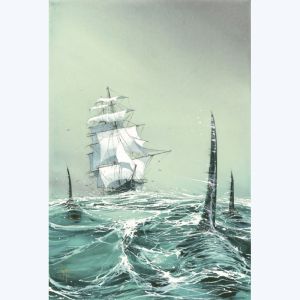 Affiche Bateau à voiles et Orques ; Lepage ; 50x70