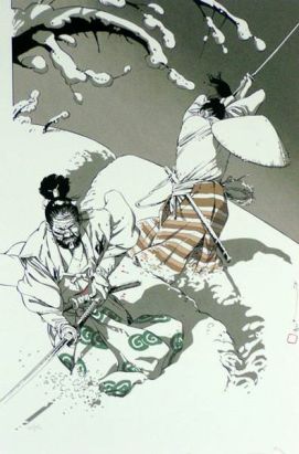 Sérigraphie Deux Samouraï ; Michetz ; Signée & Numérotée 120 ex. ; 50x70