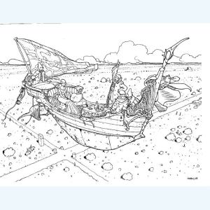 Sérigraphie Gondole ; Moebius ; Signée ; 45x64