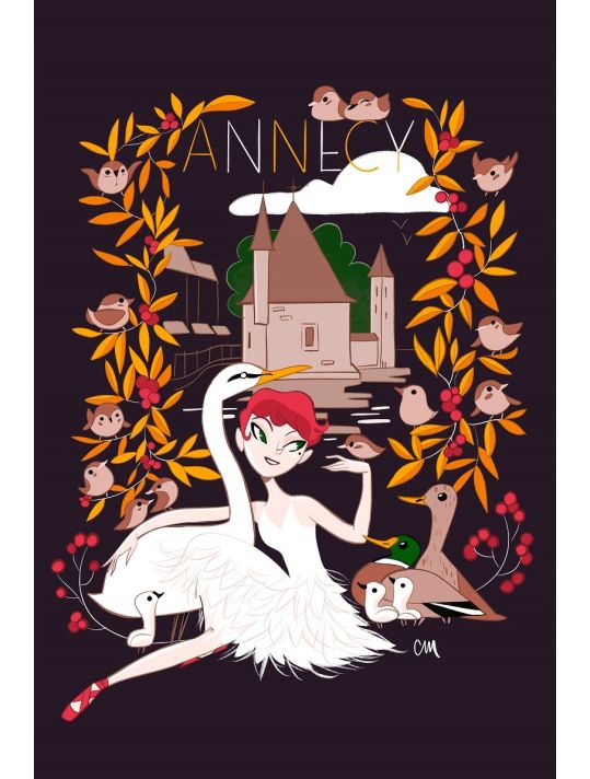 Affiche Annecy - La Danse du Cygne (prune) - 20x30 cm main product photo