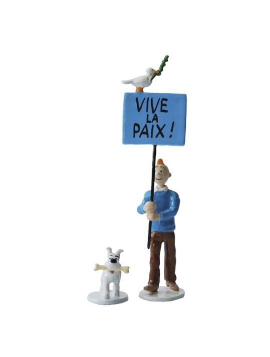 Figurine carte de voeux 1972 Tintin et Milou - "Vive la paix" main product photo