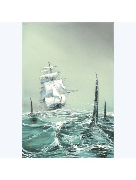 Affiche Bateau à voiles et Orques ; Lepage ; 50x70 main product photo