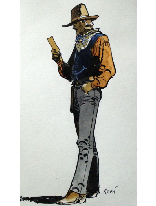 Dessin original - Jim Cutlass par Rossi - dessin couleurs directes, 19cmx11cm main product photo